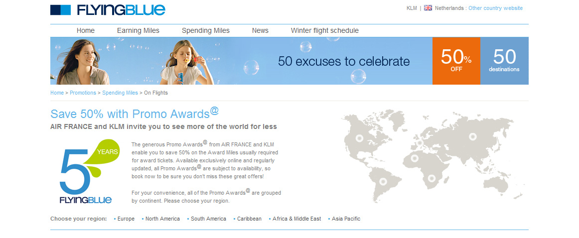 &nbsp; Les nouvelles destinations pour les Primes@Promo de Flying Blue à 50% sont disponibles ici: http://www.flyingbluenews.com/promotions/spendingmiles/promoawards.html Il faut attendre fin décembre pour réserver, donc il faut être assez flexible pour les départs dernière minute. La liste est...