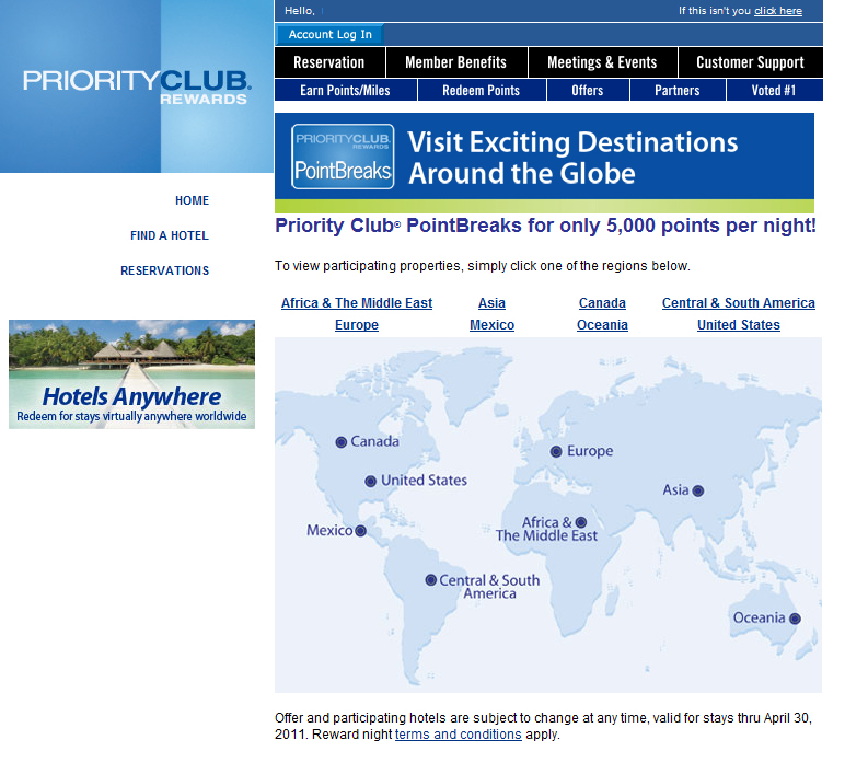Profitez des Point Breaks de Priority Club jusqu’au 31 janvier La liste des Point Breaks Priority Club (La Groupe Intercontinental, Holiday Inn, Crowne Plaza…) a été mis à jour et est valable jusqu’au 31 janvier 2012 (attention: les hôtels le plus populaires partent vite). A...